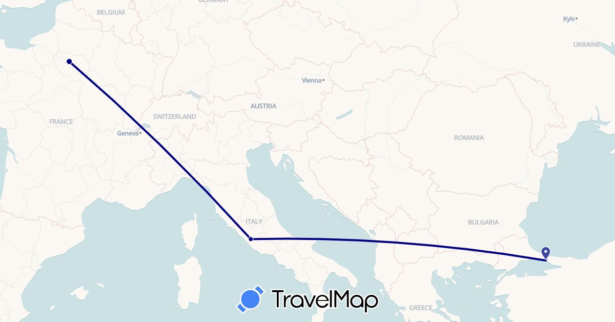 TravelMap itinerary: driving in France, Italy, Turkey (Asia, Europe)